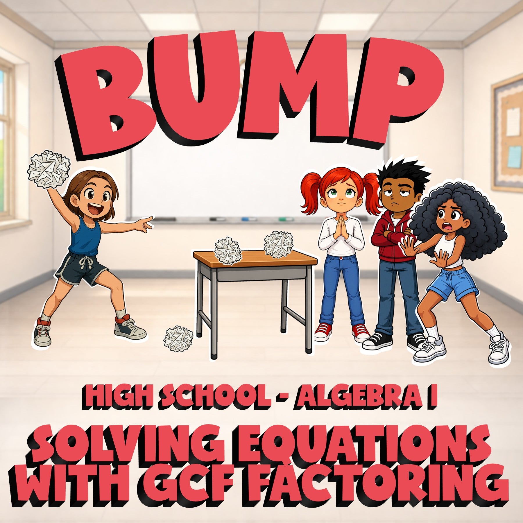 Solving Equations with GCF Factoring BUMP Math Game - No Prep Algebra 1 Review