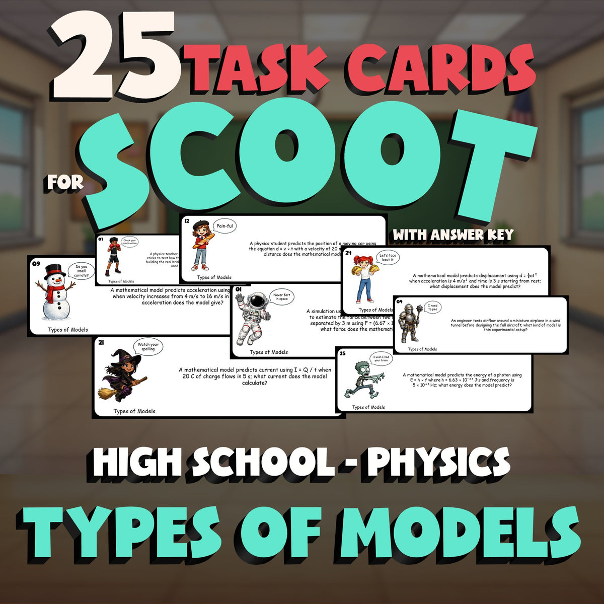 Types of Models SCOOT TASK CARDS Science Game - No Prep Physics Review Activity