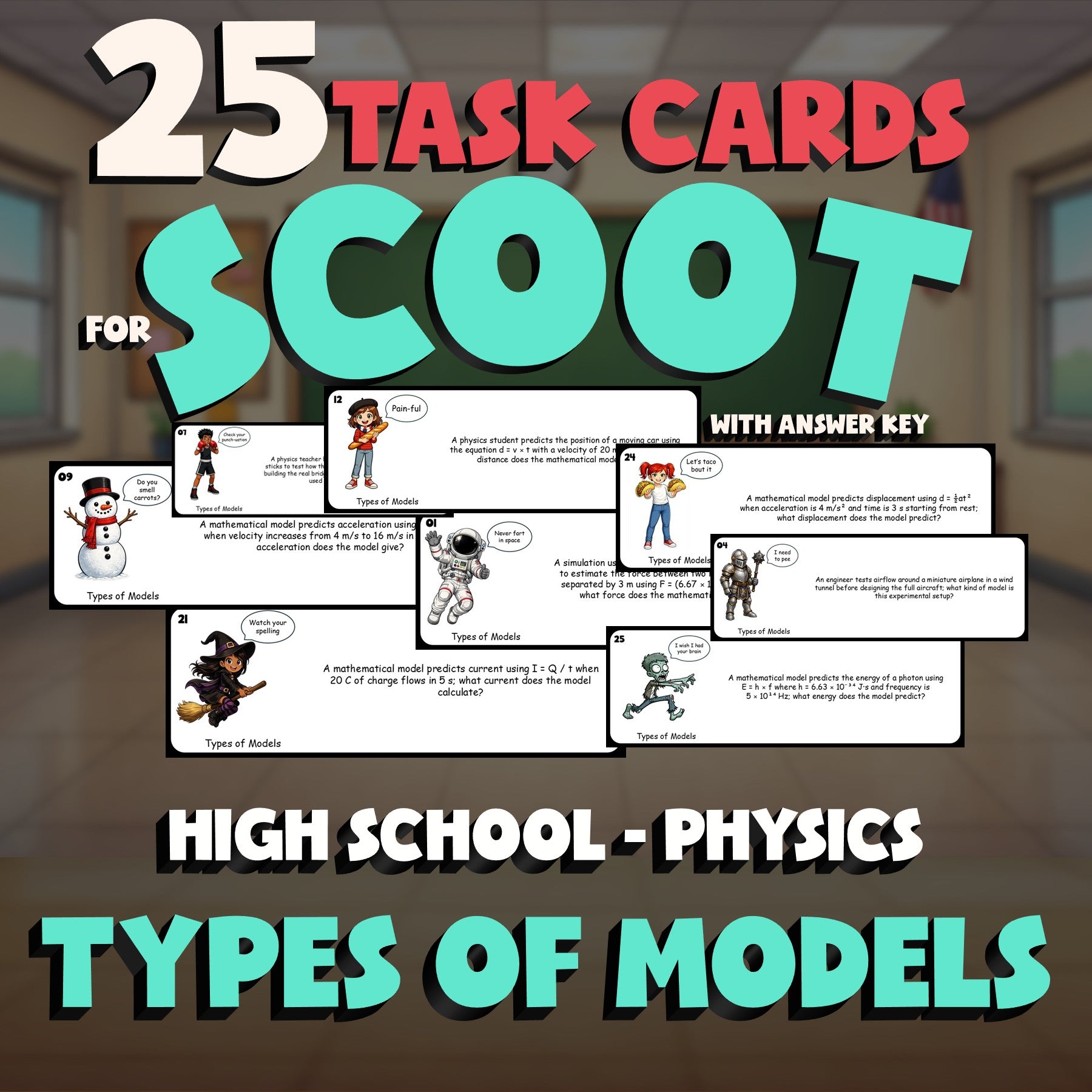 Types of Models SCOOT TASK CARDS Science Game - No Prep Physics Review Activity