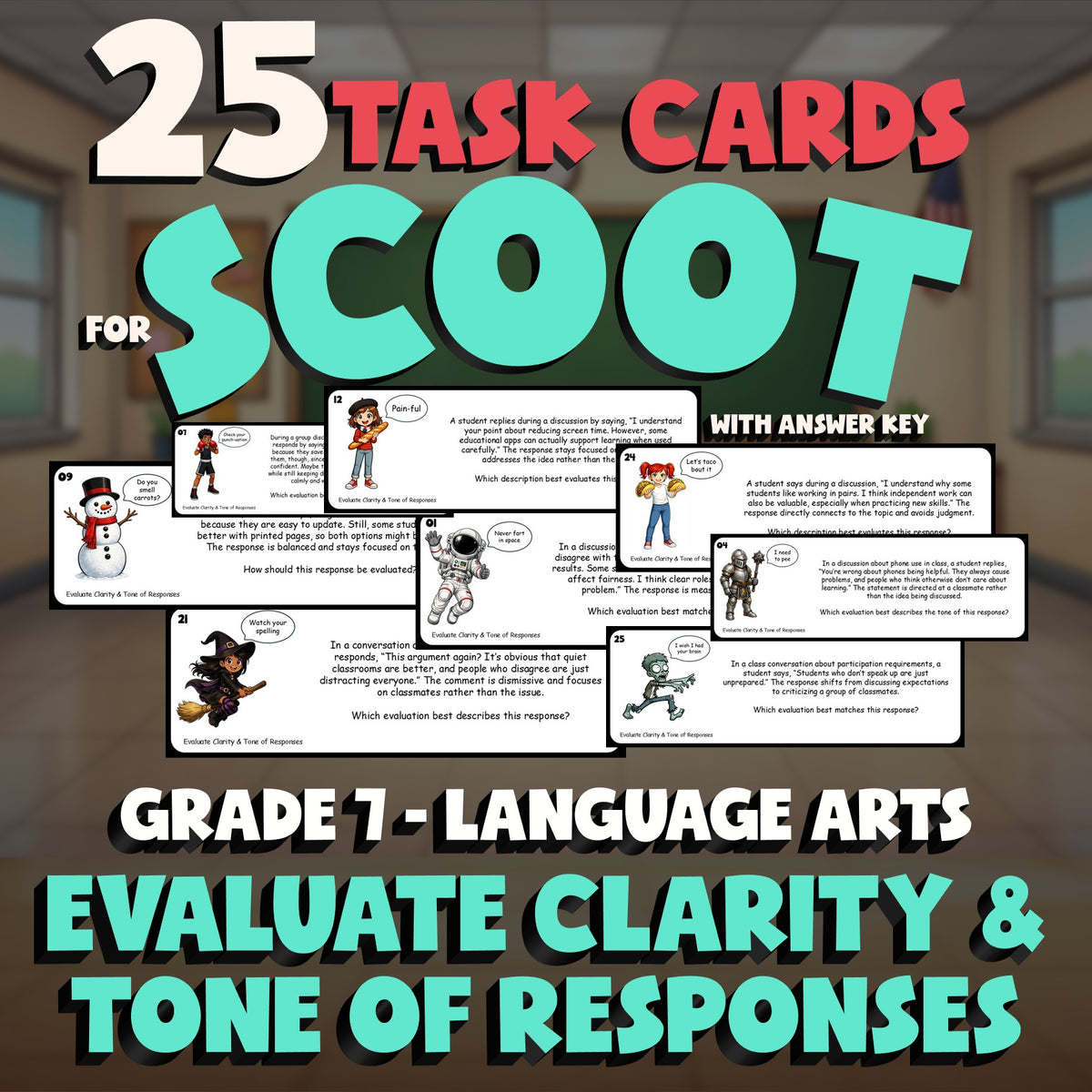 Evaluate Clarity & Tone of Responses SCOOT TASK CARDS ELA Game - No Prep Grade 7