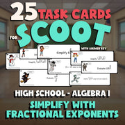 Simplify with Fractional Exponents SCOOT TASK CARDS Math Game - Algebra 1