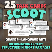 Informational Text Structure in Short Passages SCOOT TASK CARDS ELA Game Grade 9
