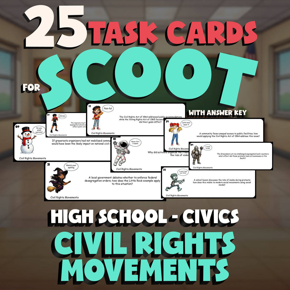 Civil Rights Movements SCOOT TASK CARDS Civics Game - No Prep Review Activity
