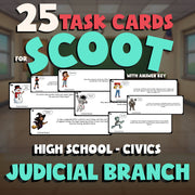 Judicial Branch SCOOT TASK CARDS Civics Game - No Prep Review Activity