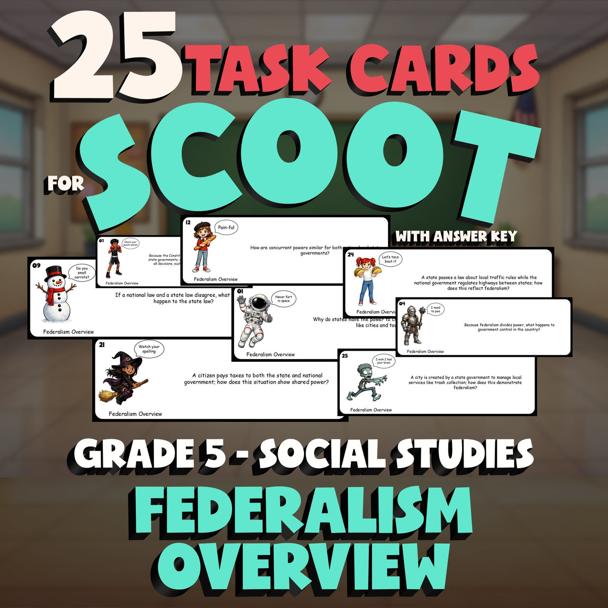 Federalism Overview SCOOT TASK CARDS Socials Game - No Prep Grade 5 Review