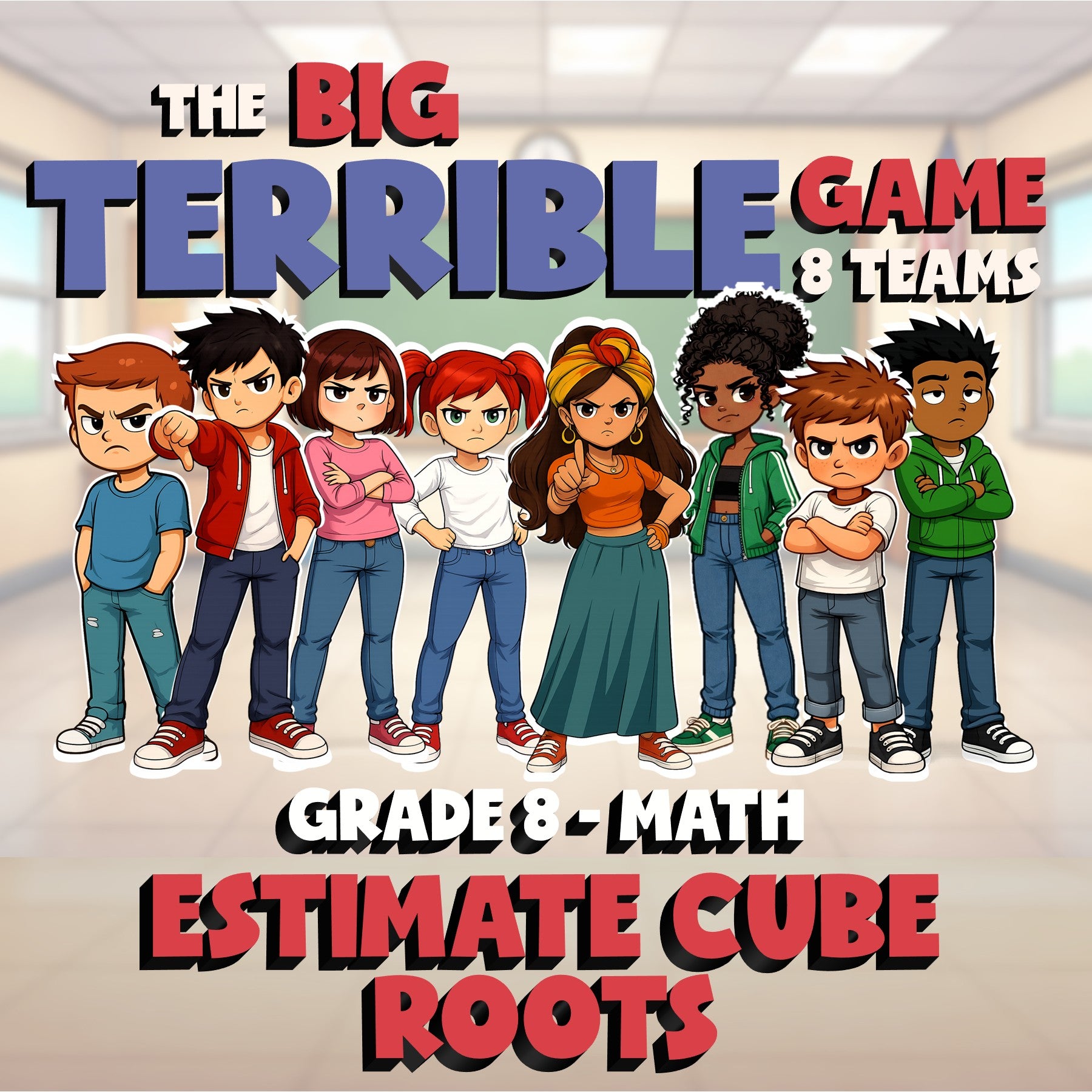 Estimate Cube Roots BIG TERRIBLE GAME - No Prep Grade 8 Math Review Activity