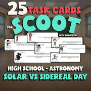 Solar vs Sidereal Day SCOOT TASK CARDS Science Game - No Prep Astronomy Review