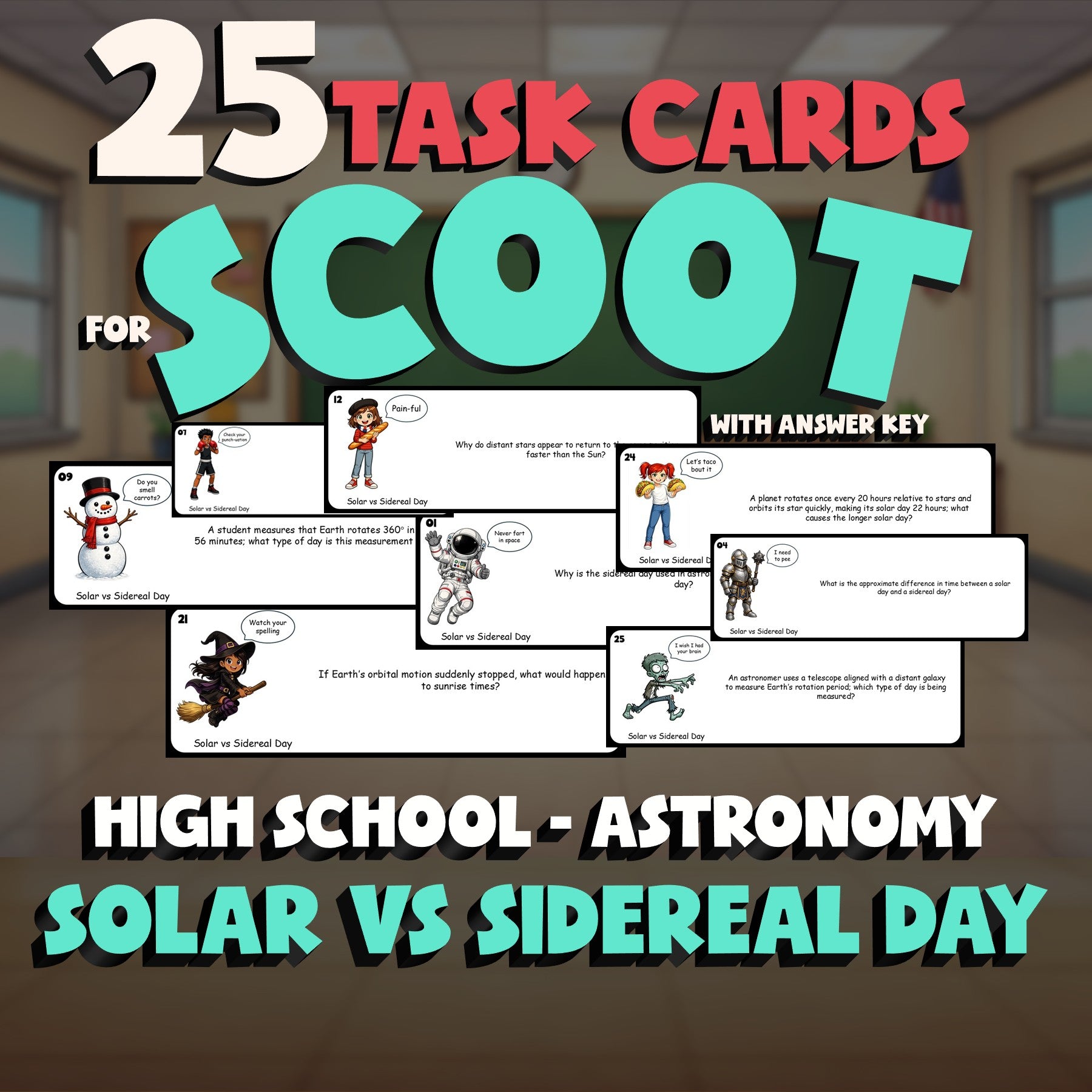 Solar vs Sidereal Day SCOOT TASK CARDS Science Game - No Prep Astronomy Review