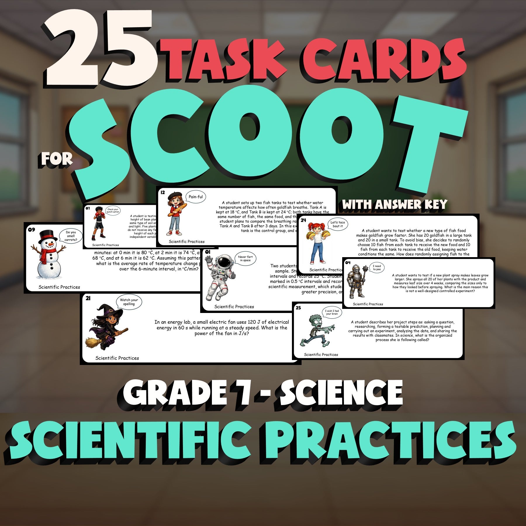 Scientific Practices SCOOT TASK CARDS Science Game - No Prep Grade 7 Review