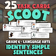 Identify Simple Sentences SCOOT TASK CARDS ELA Game - No Prep Grade 6 Review