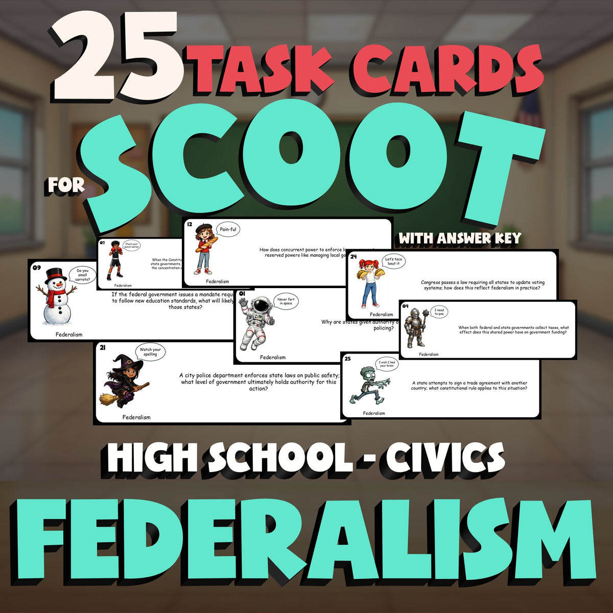 Federalism SCOOT TASK CARDS Civics Game - No Prep Review Activity