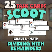 Dividing with Remainders SCOOT TASK CARDS Math Game - No Prep Grade 5 Review