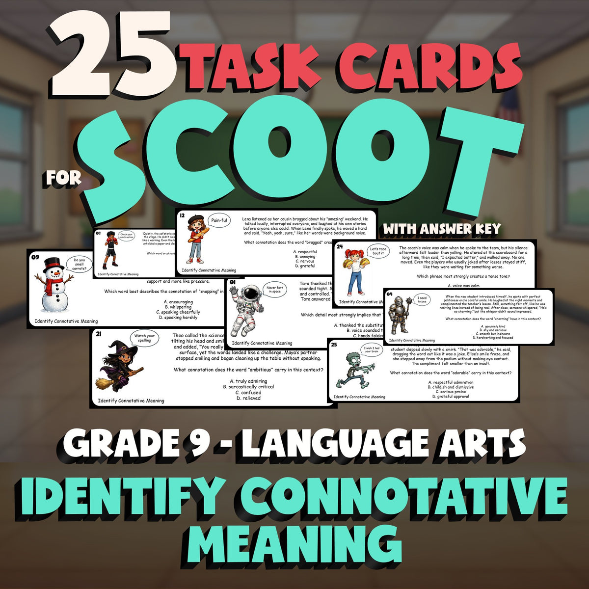 Identify Connotative Meaning SCOOT TASK CARDS ELA Game - No Prep Grade 9 Review