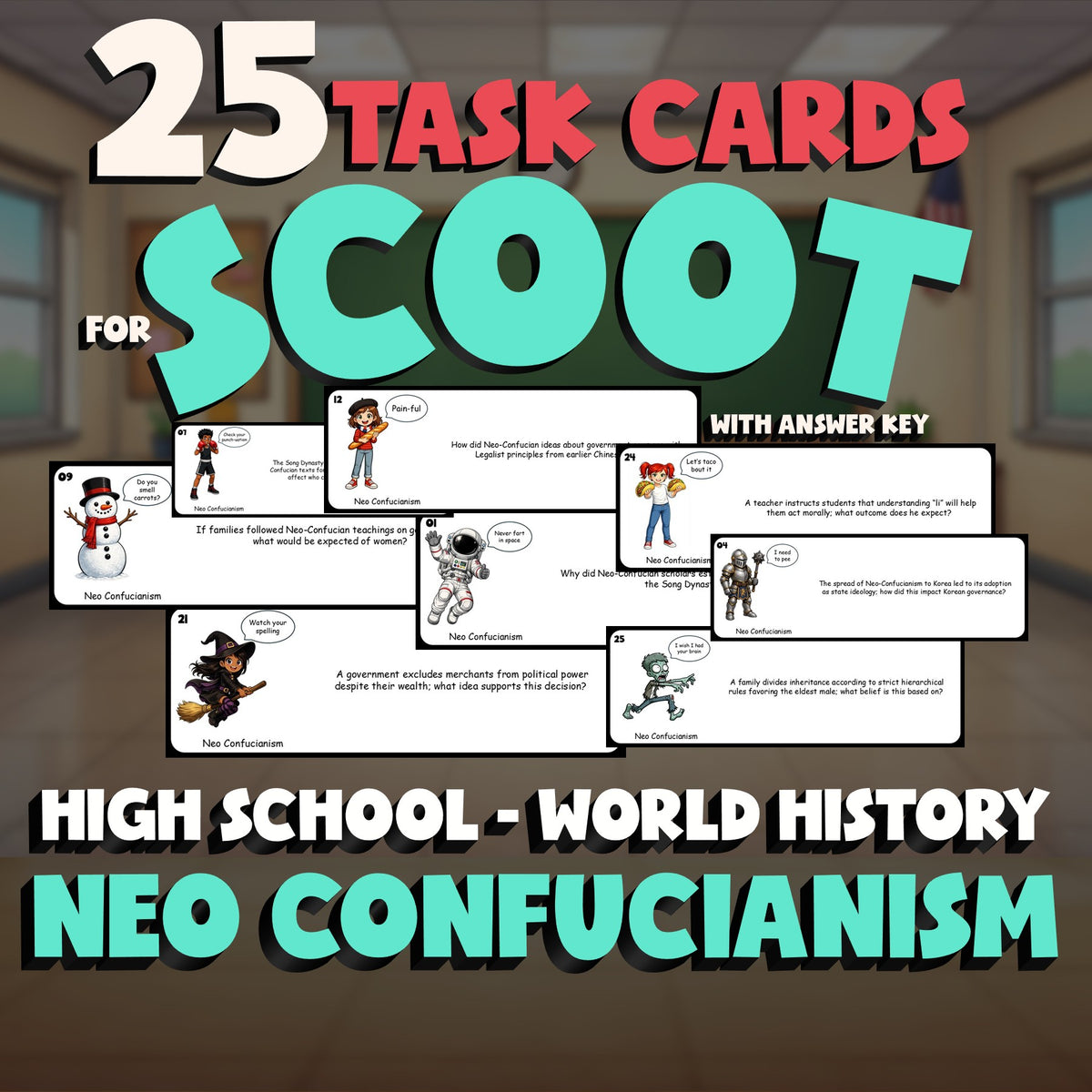 Neo Confucianism SCOOT TASK CARDS Game - No Prep World History Review Activity