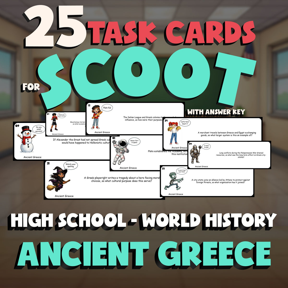 Ancient Greece SCOOT TASK CARDS Game - No Prep World History Review Activity