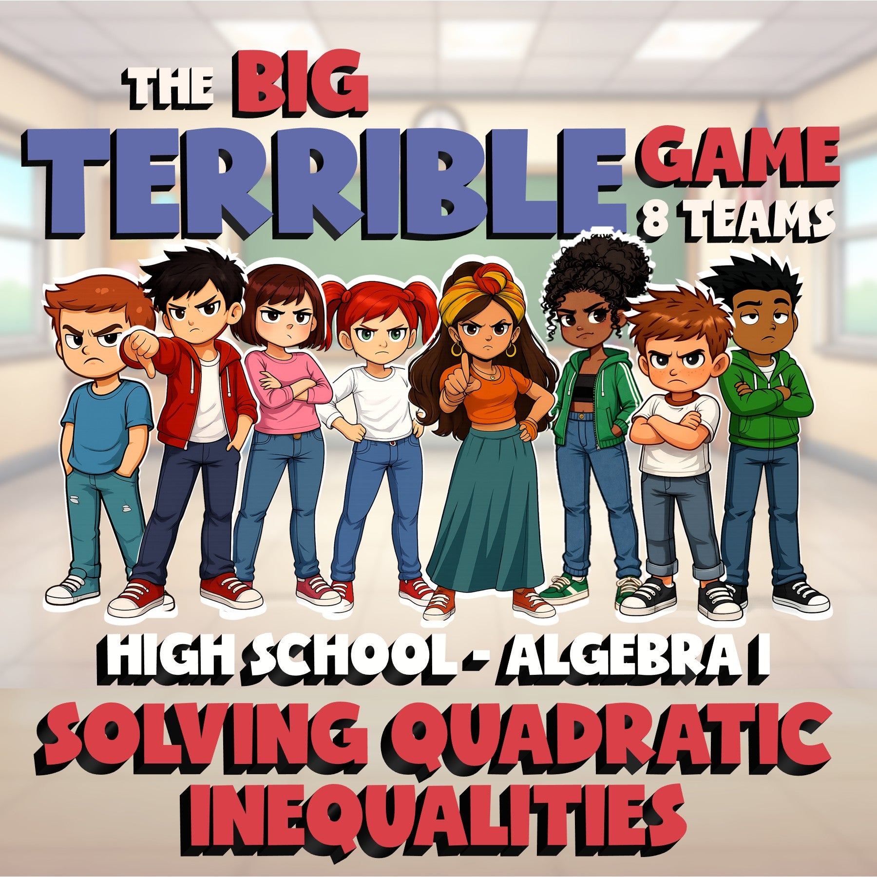 Solving Quadratic Inequalities BIG TERRIBLE GAME - No Prep Algebra 1 Math Review