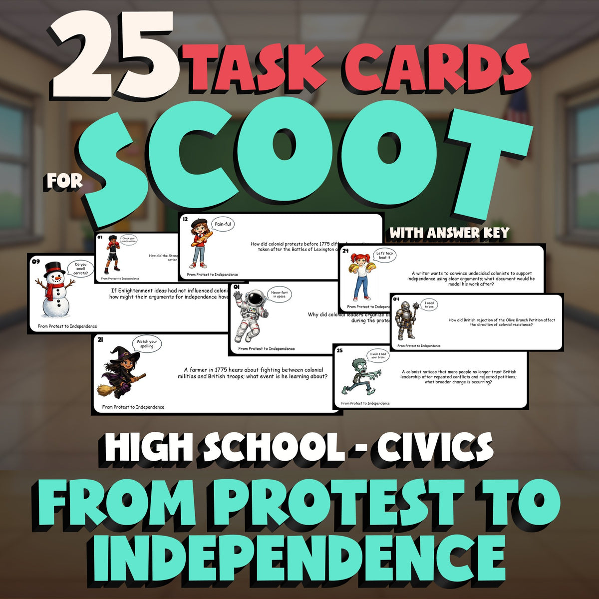 From Protest to Independence SCOOT TASK CARDS Civics Game - No Prep Review