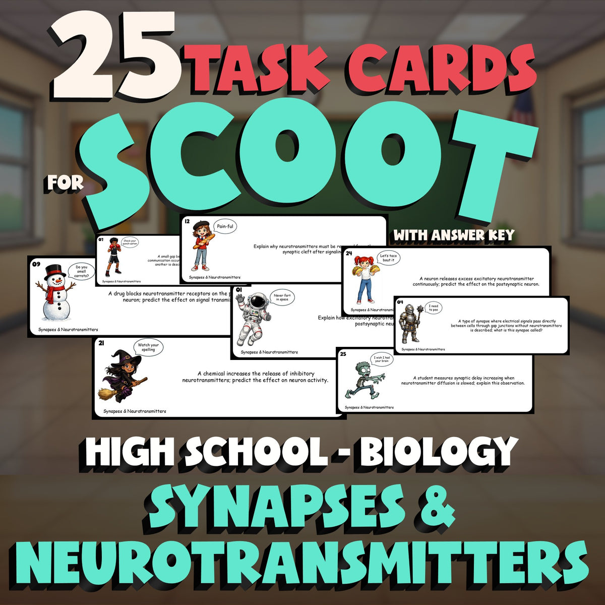 Synapses & Neurotransmitters SCOOT TASK CARDS Science Game - No Prep Biology