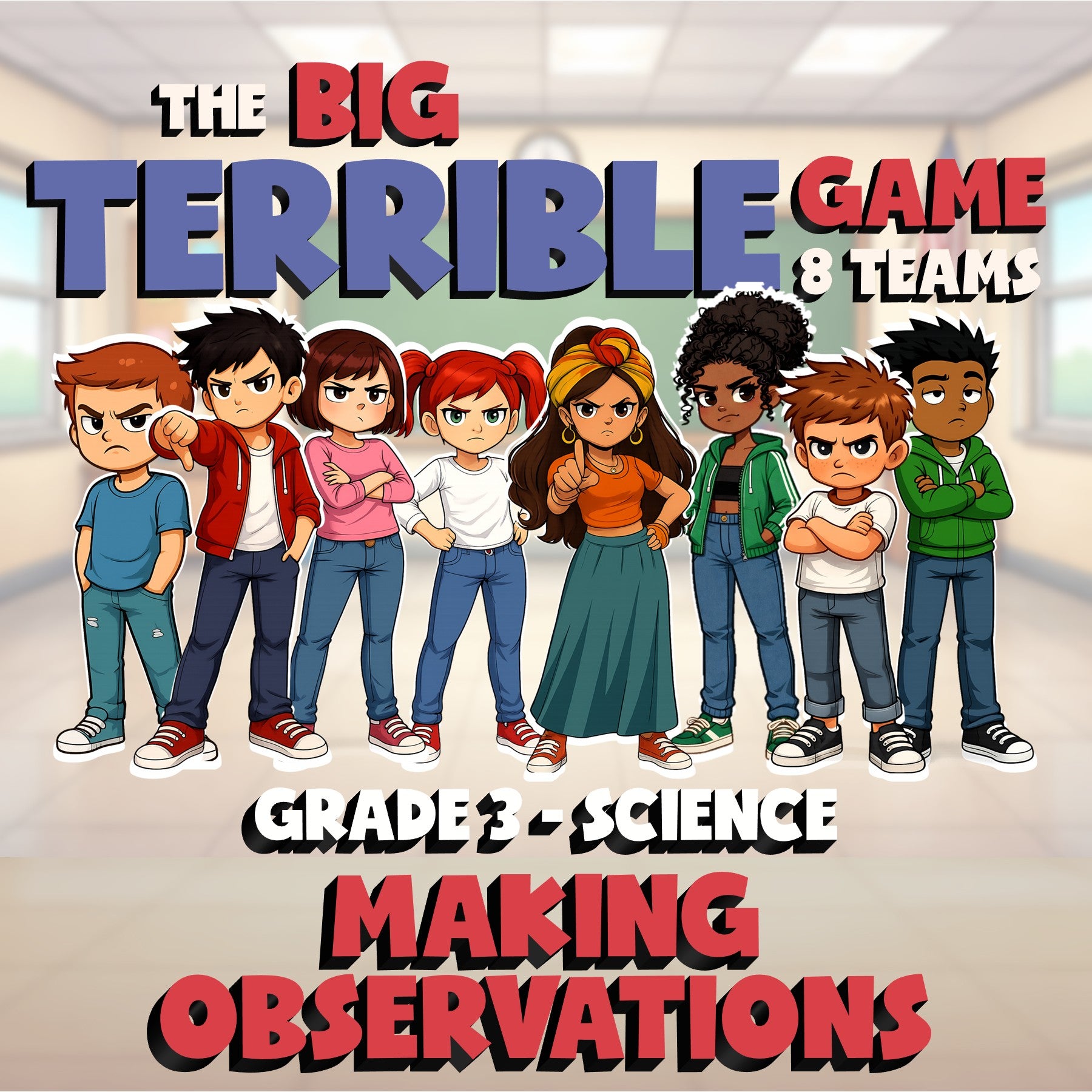 Making Observations BIG TERRIBLE GAME - No Prep Grade 3 Science Review Activity