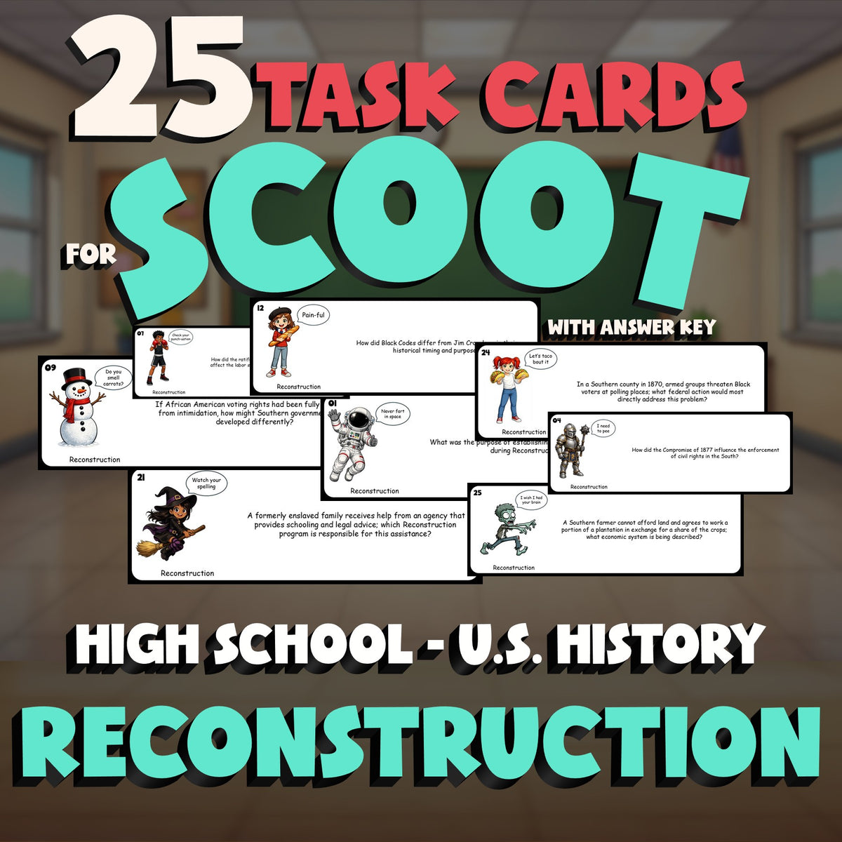 Reconstruction SCOOT TASK CARDS U.S. History Game - No Prep Review Activity