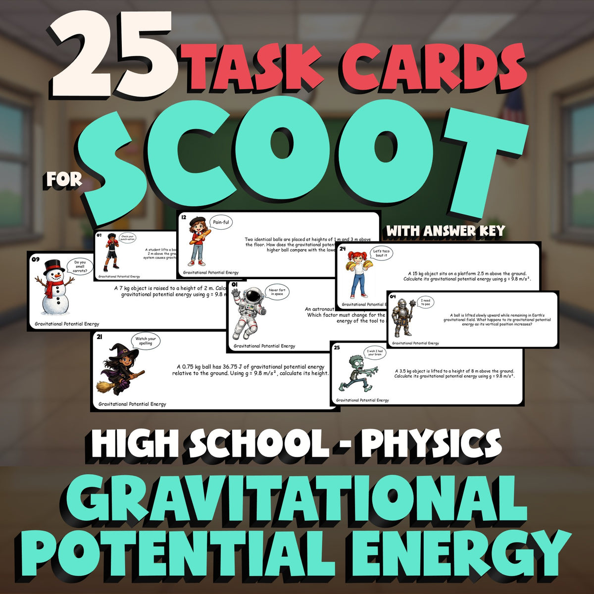 Gravitational Potential Energy SCOOT TASK CARDS Science Game - No Prep Physics