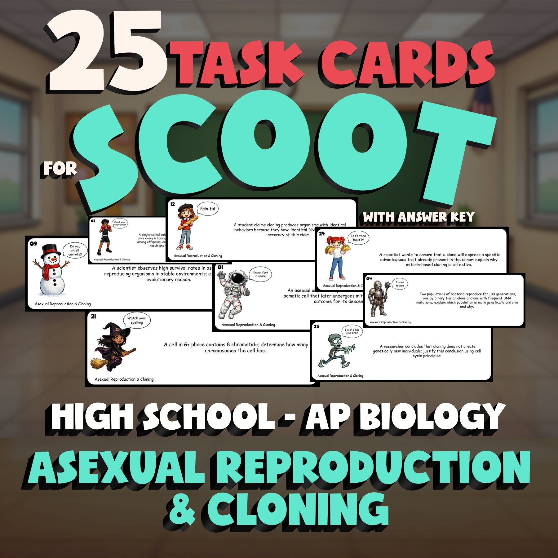 Asexual Reproduction & Cloning SCOOT TASK CARDS Science Game - AP Biology