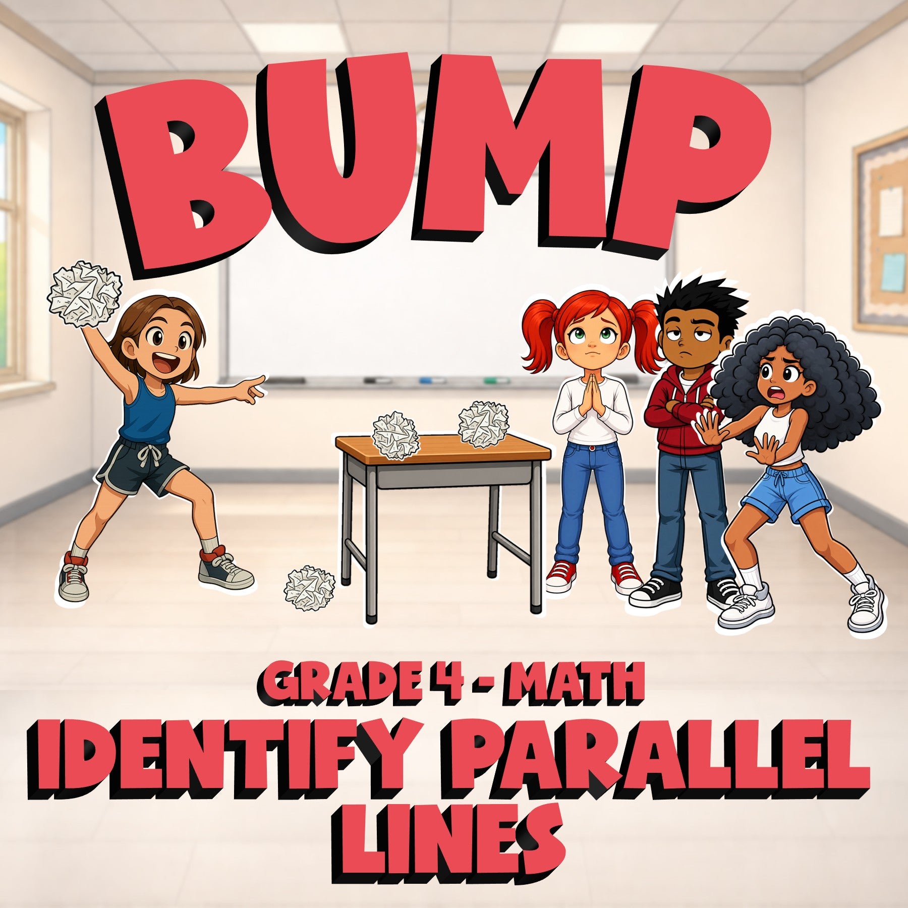 Identify Parallel Lines BUMP Math Game - No Prep Grade 4 Review Activity