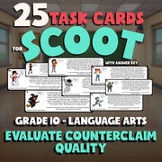 Evaluate Counterclaim Quality SCOOT TASK CARDS ELA Game - No Prep Grade 10