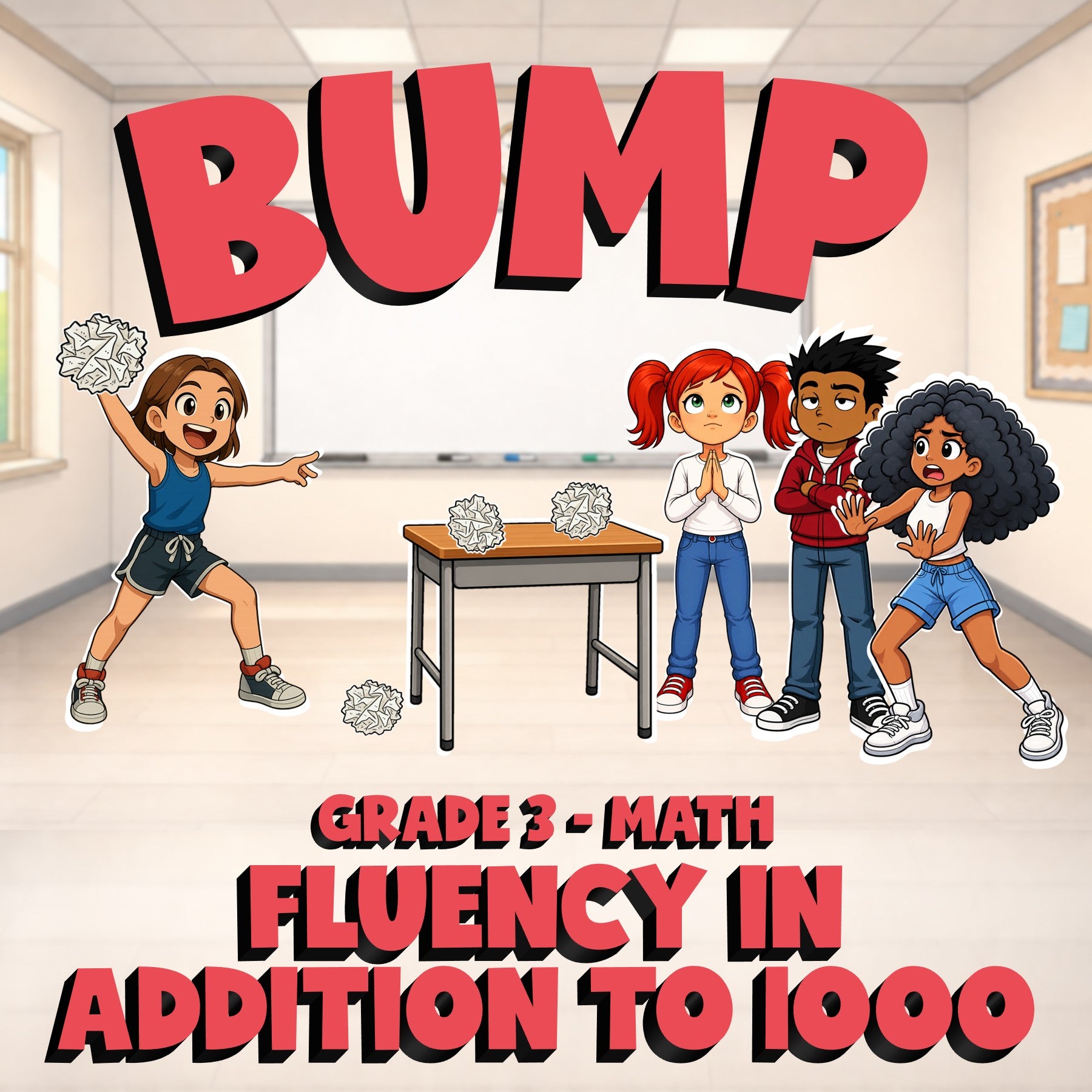 Fluency in Addition to 1000 BUMP Math Game - No Prep Grade 3 Review Activity