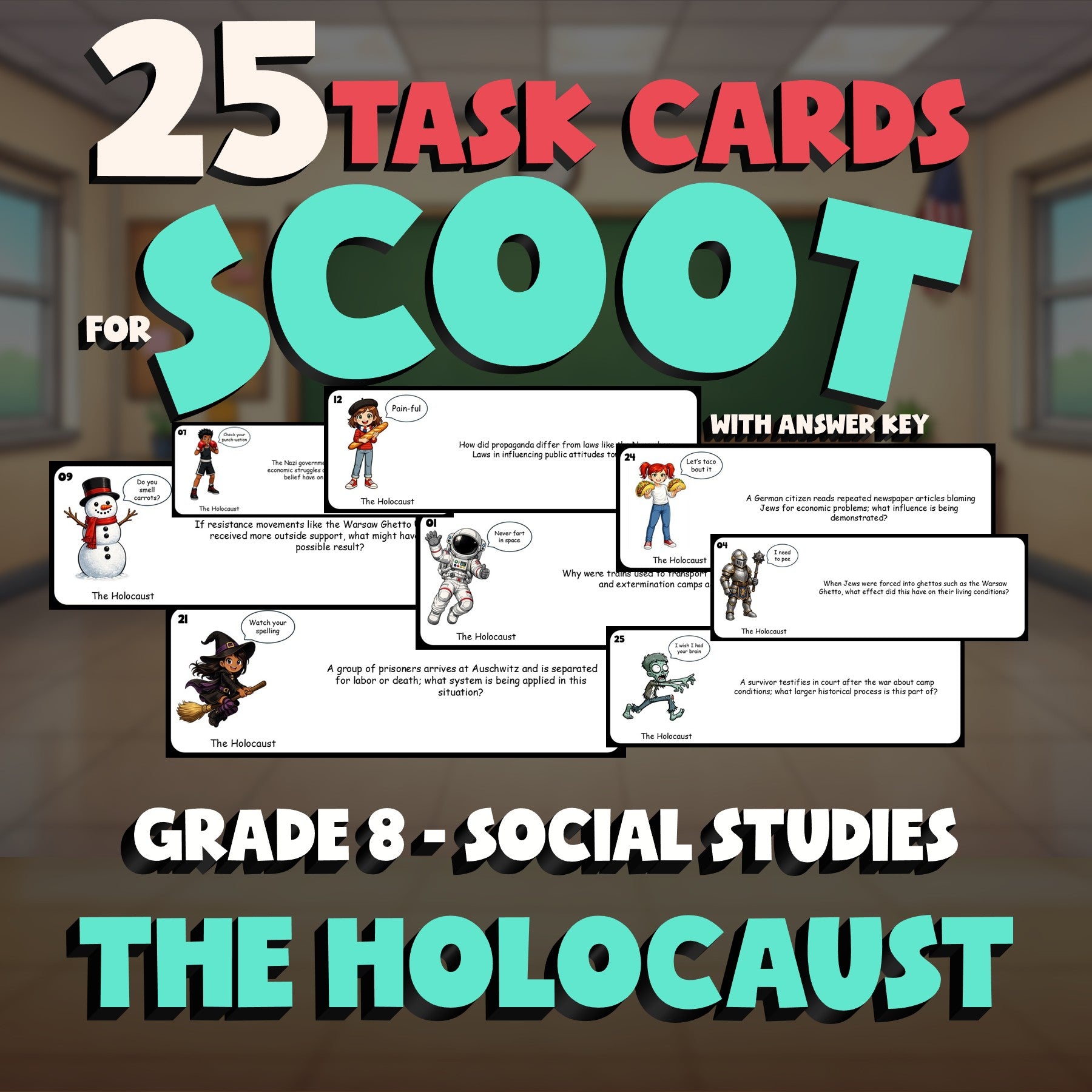 The Holocaust SCOOT TASK CARDS Socials Game - No Prep Grade 8 Review Activity