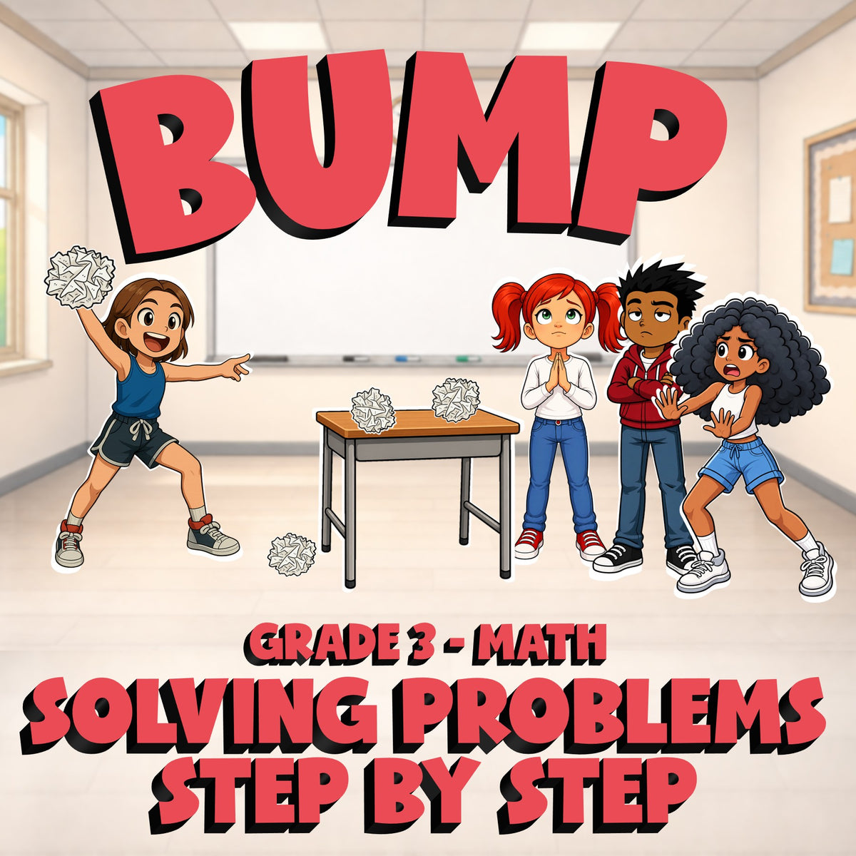 Solving Problems Step by Step BUMP Math Game - No Prep Grade 3 Review Activity