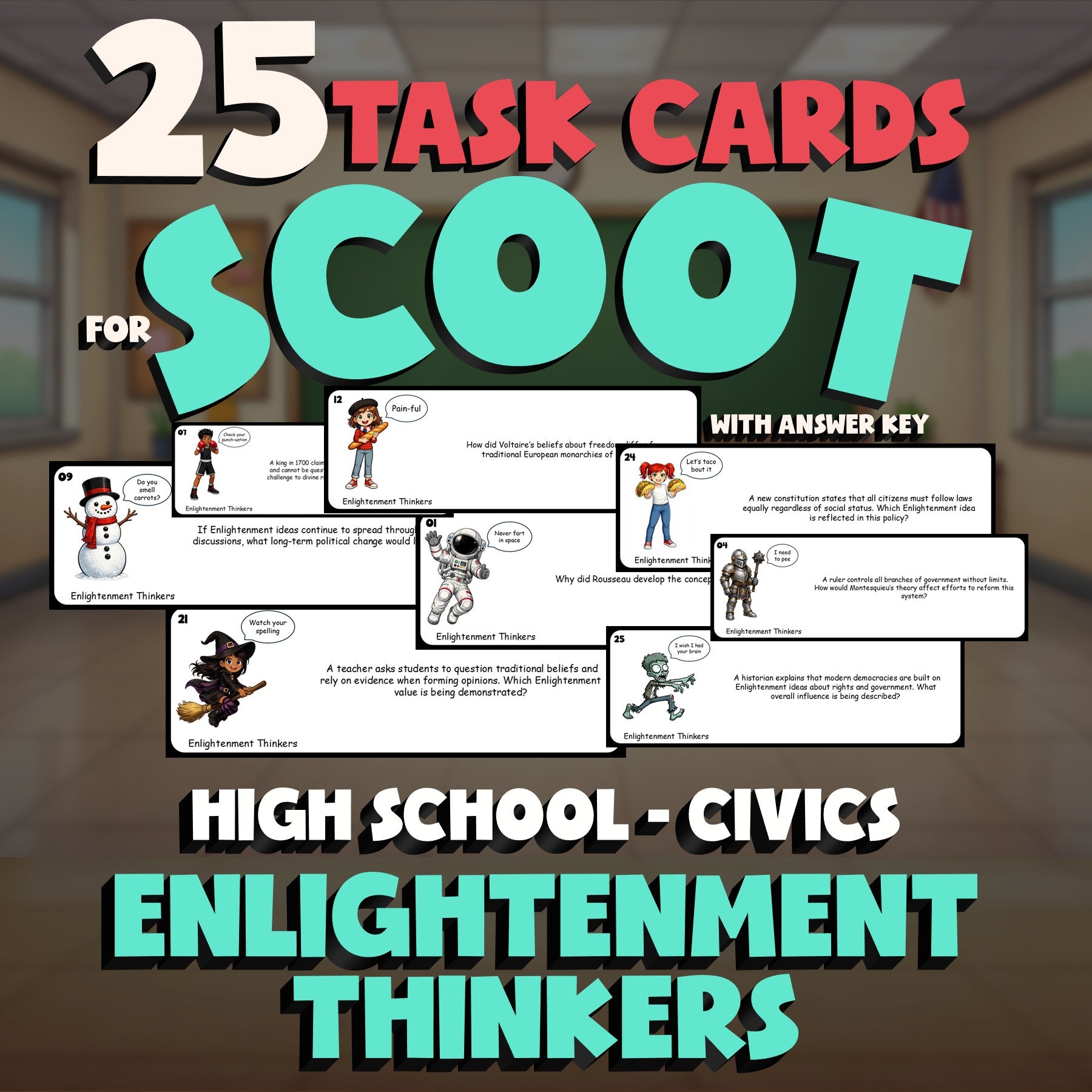 Enlightenment Thinkers SCOOT TASK CARDS Civics Game - No Prep Review Activity
