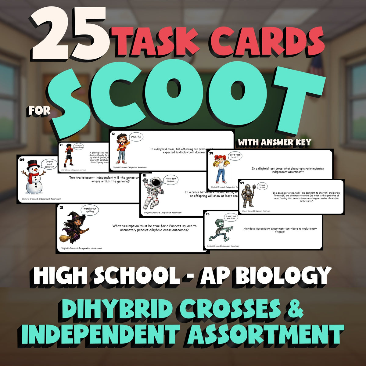 Dihybrid Crosses & Independent Assortment SCOOT TASK CARDS Game AP Biology