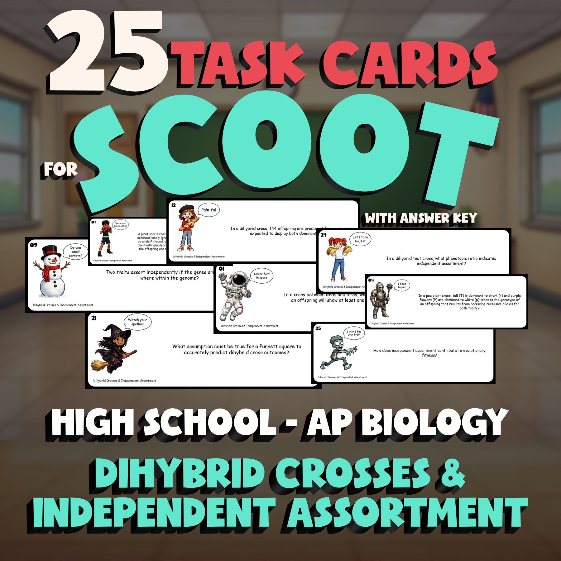 Dihybrid Crosses & Independent Assortment SCOOT TASK CARDS Game AP Biology