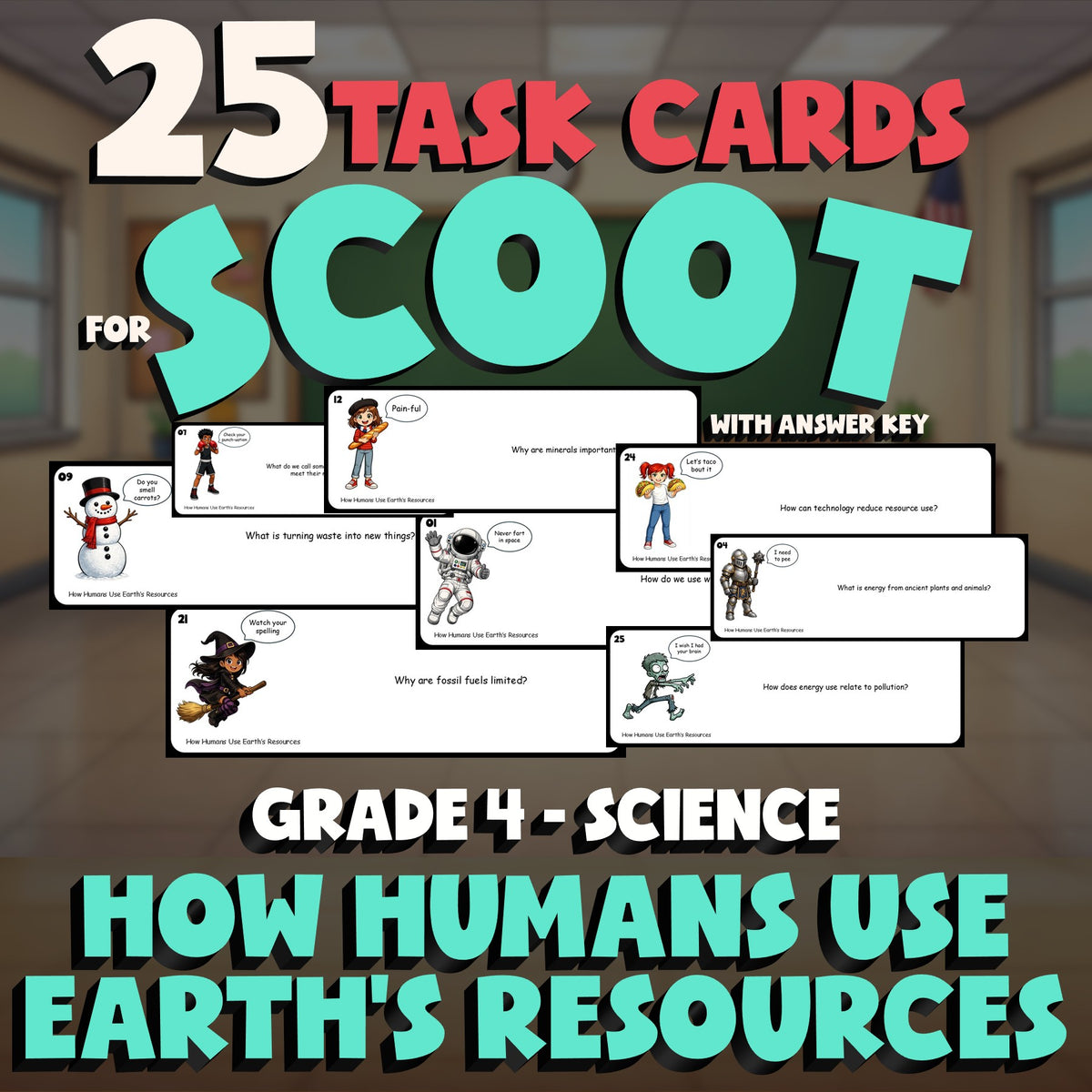 How Humans Use Earth’s Resources SCOOT TASK CARDS Science Game - No Prep Grade 4