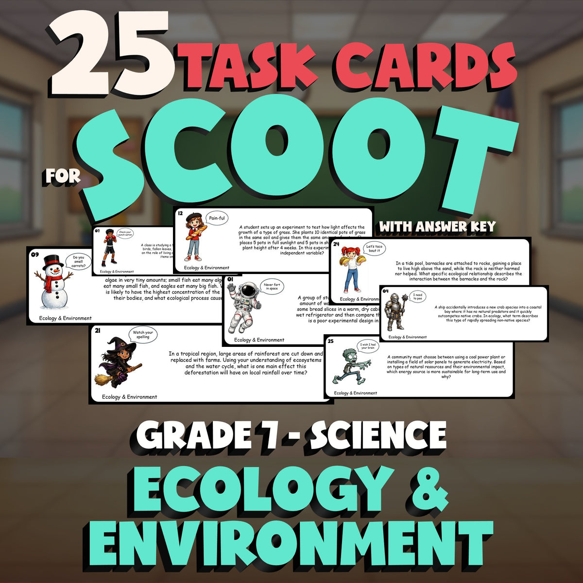 Ecology & Environment SCOOT TASK CARDS Science Game - No Prep Grade 7 Review