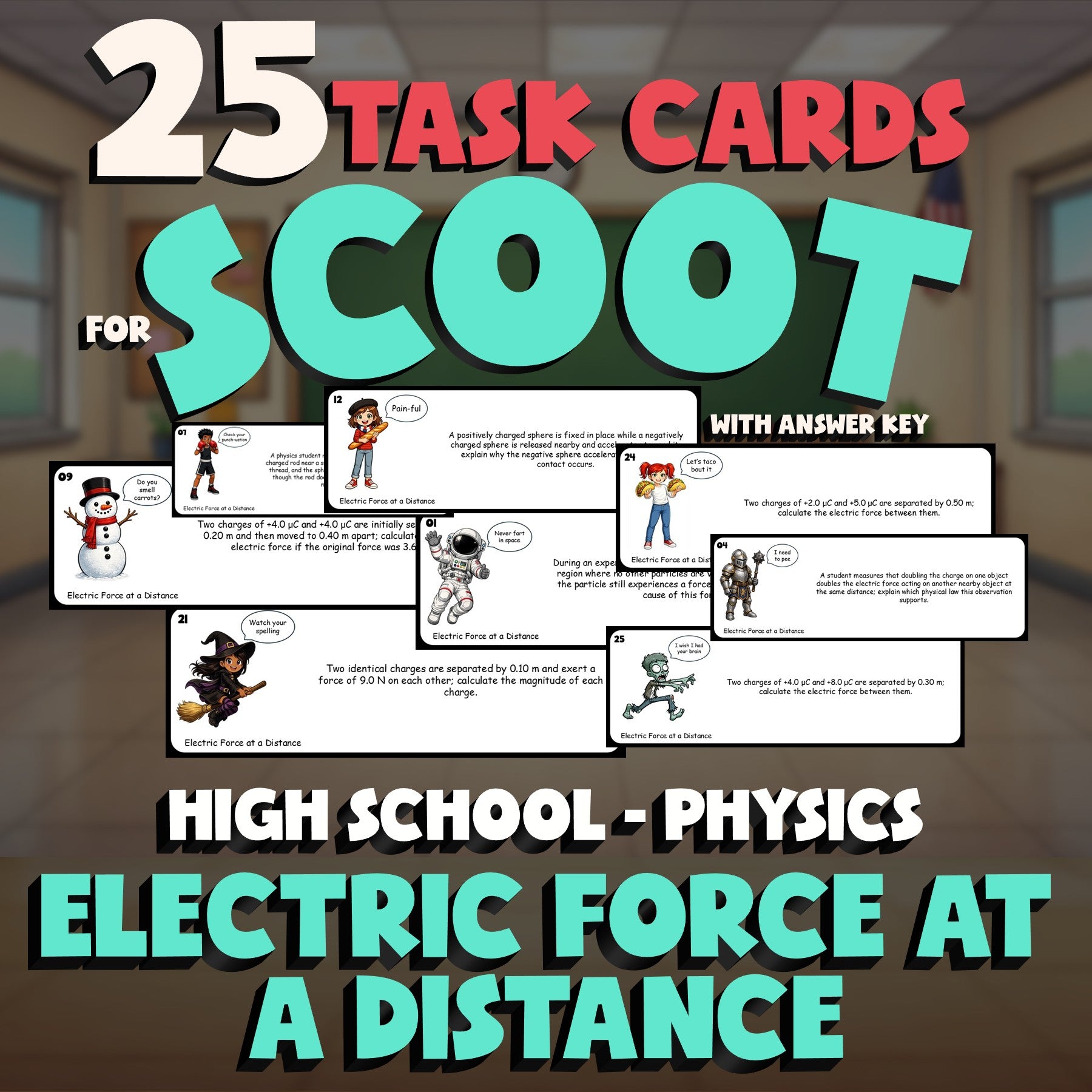 Electric Force at a Distance SCOOT TASK CARDS Science Game - No Prep Physics