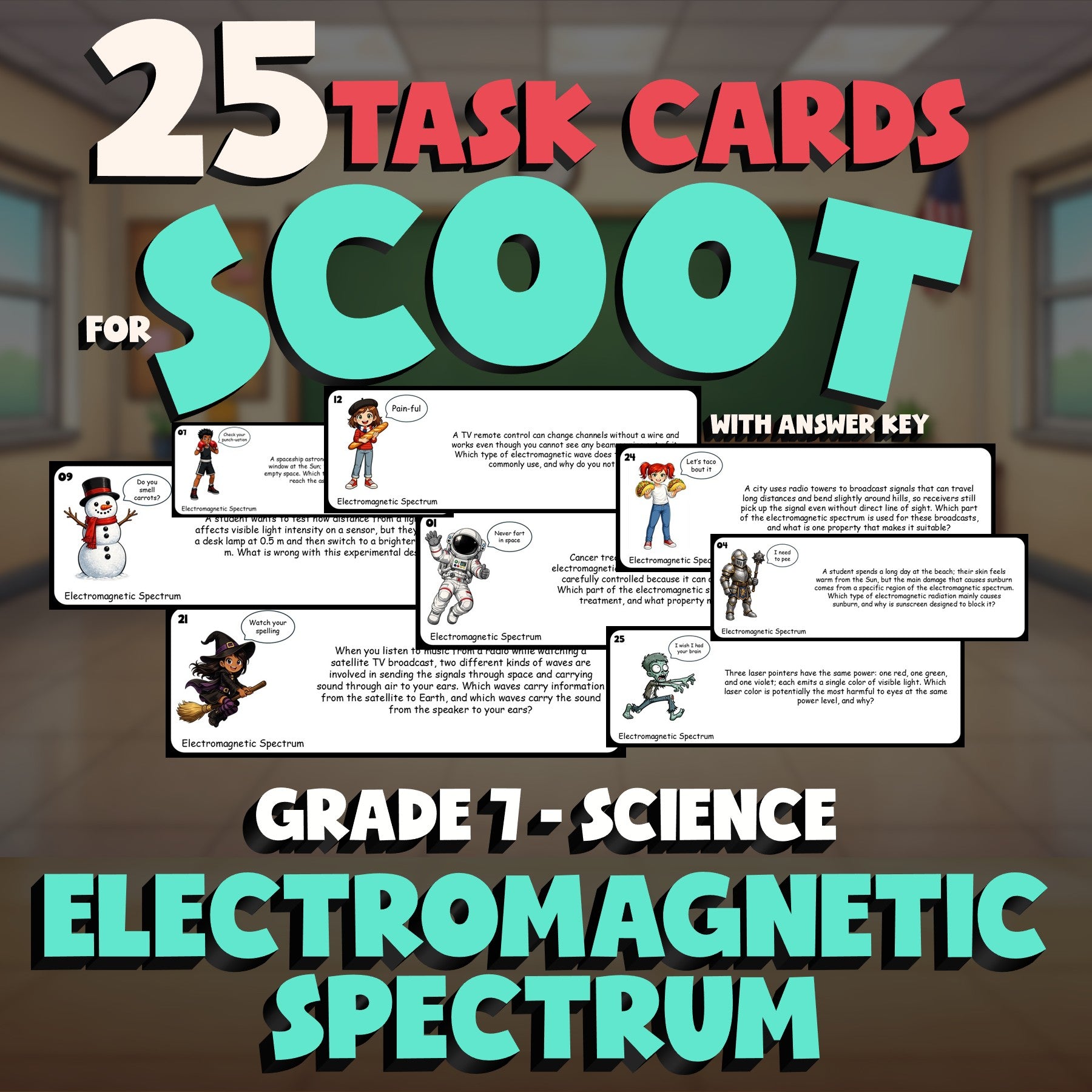 Electromagnetic Spectrum SCOOT TASK CARDS Science Game - No Prep Grade 7 Review