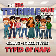Types of Maps BIG TERRIBLE GAME - No Prep Grade 3 Socials Review Activity