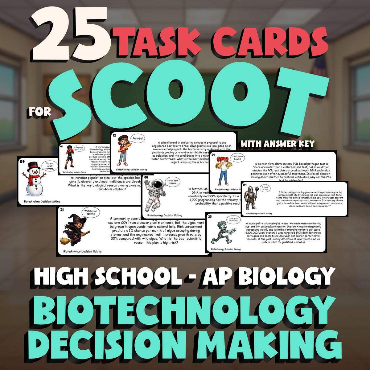 Biotechnology Decision Making SCOOT TASK CARDS Science Game - No Prep AP Biology