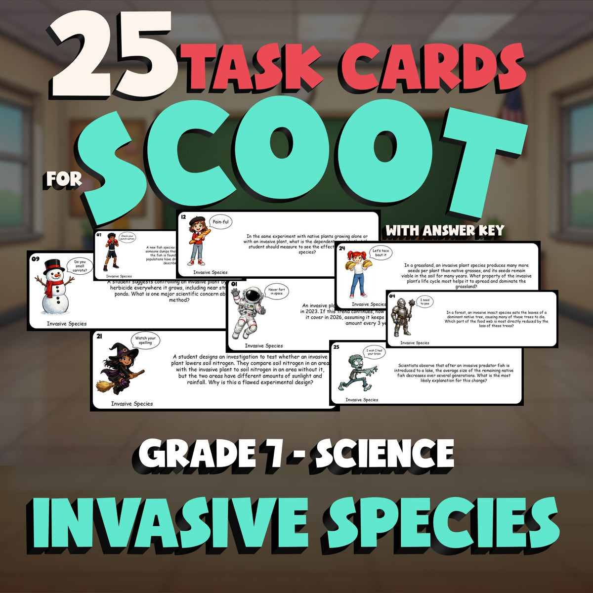 Invasive Species SCOOT TASK CARDS Science Game - No Prep Grade 7 Review Activity