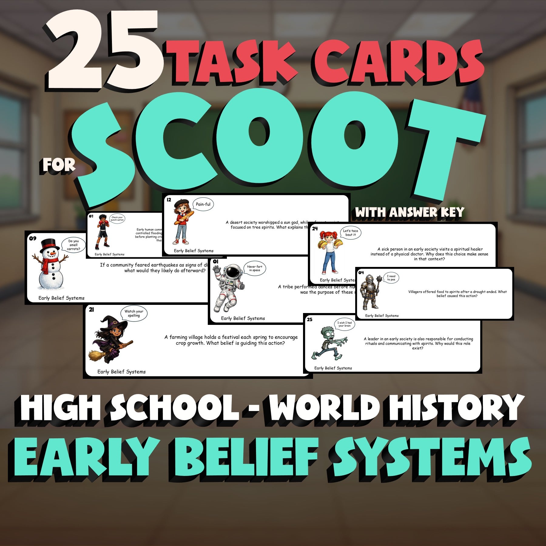 Early Belief Systems SCOOT TASK CARDS Game - No Prep World History Review