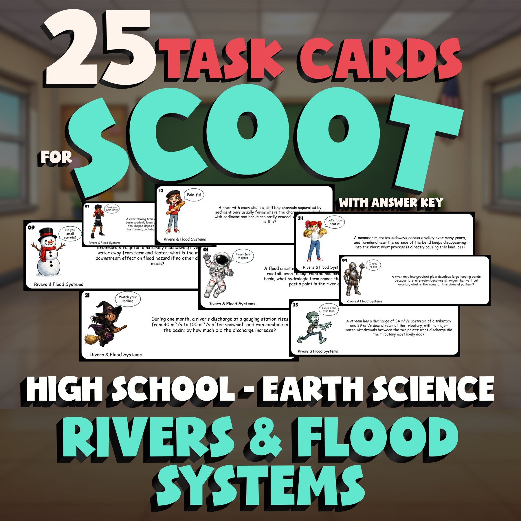 Rivers & Flood Systems SCOOT TASK CARDS Game - No Prep Earth Science Review