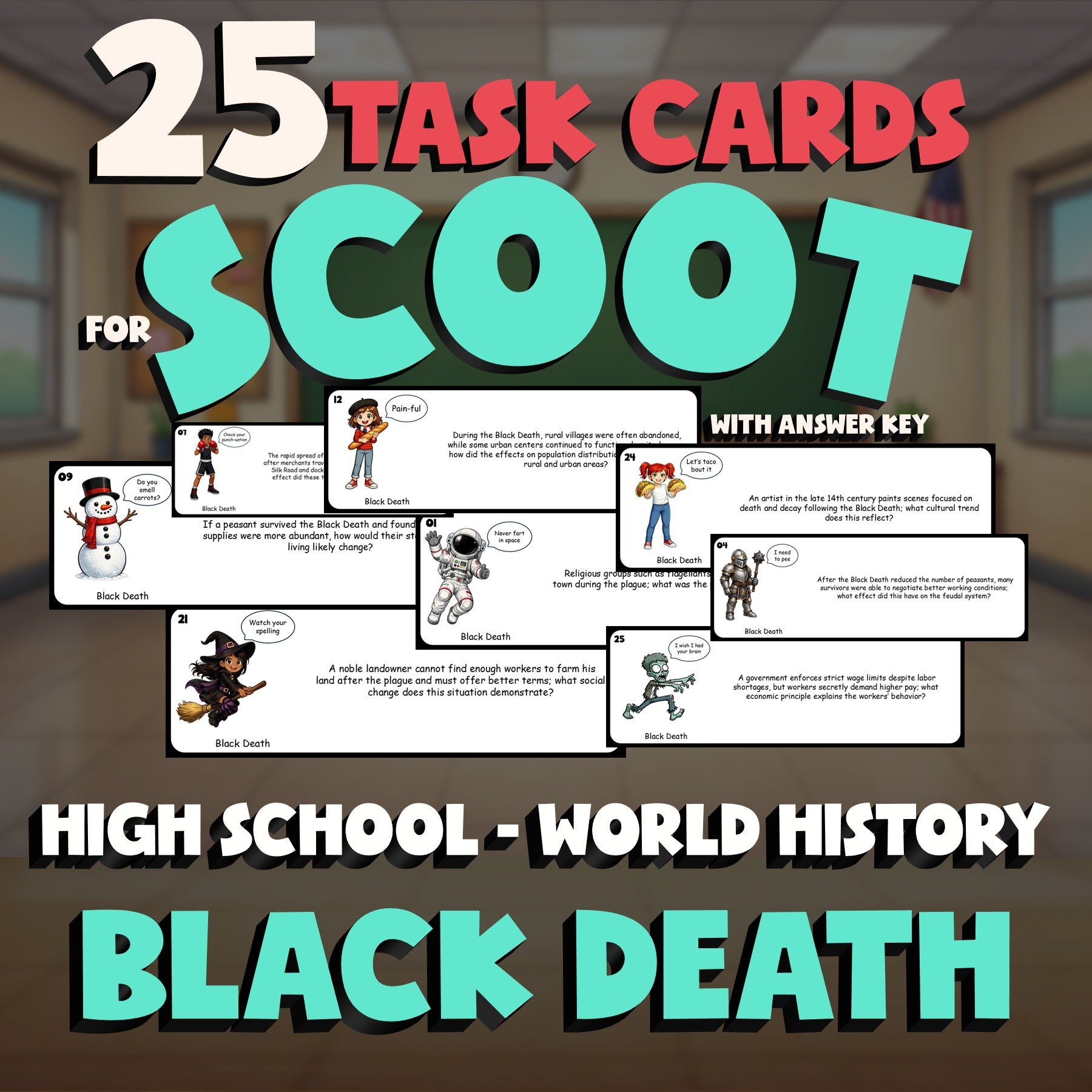Black Death SCOOT TASK CARDS Game - No Prep World History Review Activity