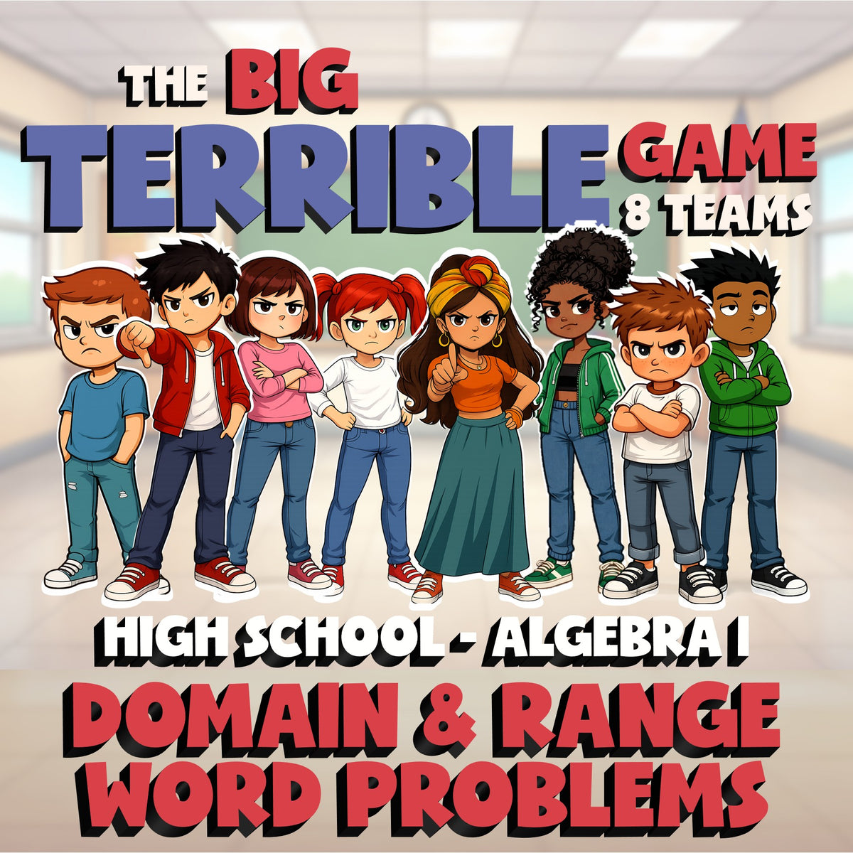 Domain & Range Word Problems BIG TERRIBLE GAME - No Prep Algebra 1 Math Review