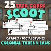 Colonial Taxes & Laws SCOOT TASK CARDS Socials Game - No Prep Grade 3 Review