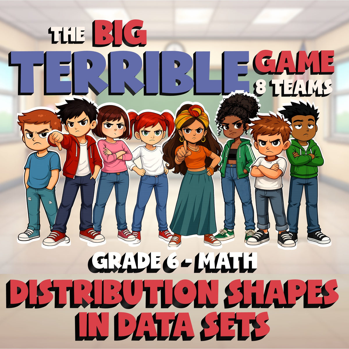 Distribution Shapes in Data Sets BIG TERRIBLE GAME - No Prep Grade 6 Math Review