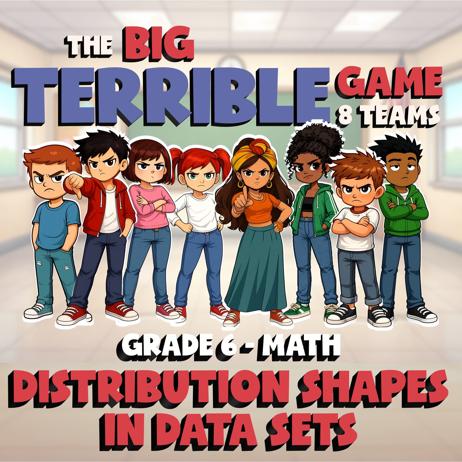 Distribution Shapes in Data Sets BIG TERRIBLE GAME - No Prep Grade 6 Math Review