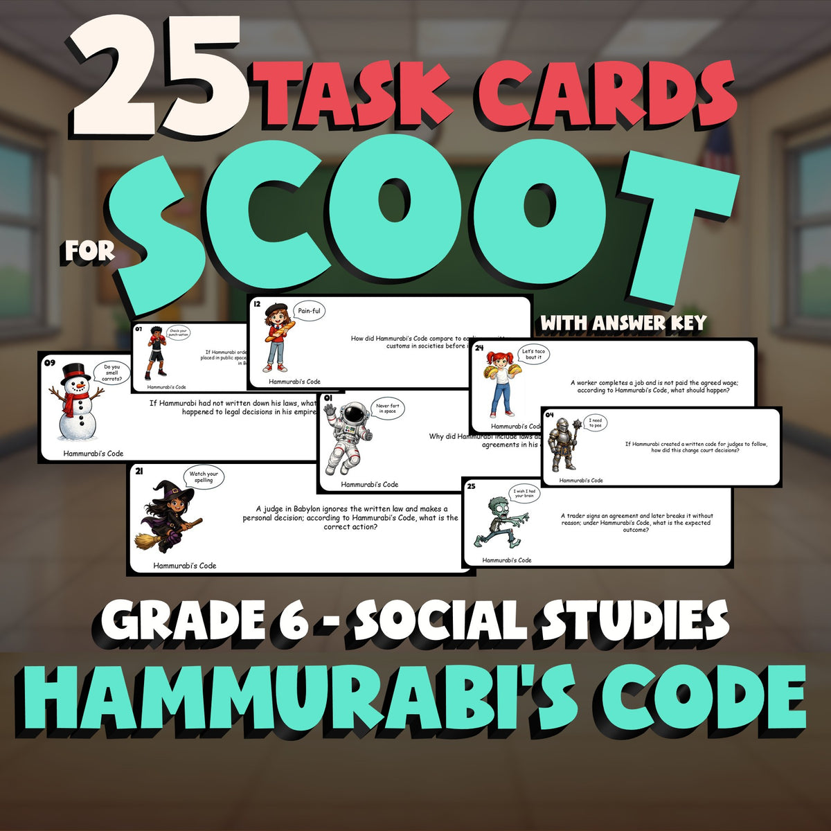 Hammurabi’s Code SCOOT TASK CARDS Socials Game - No Prep Grade 6 Review Activity