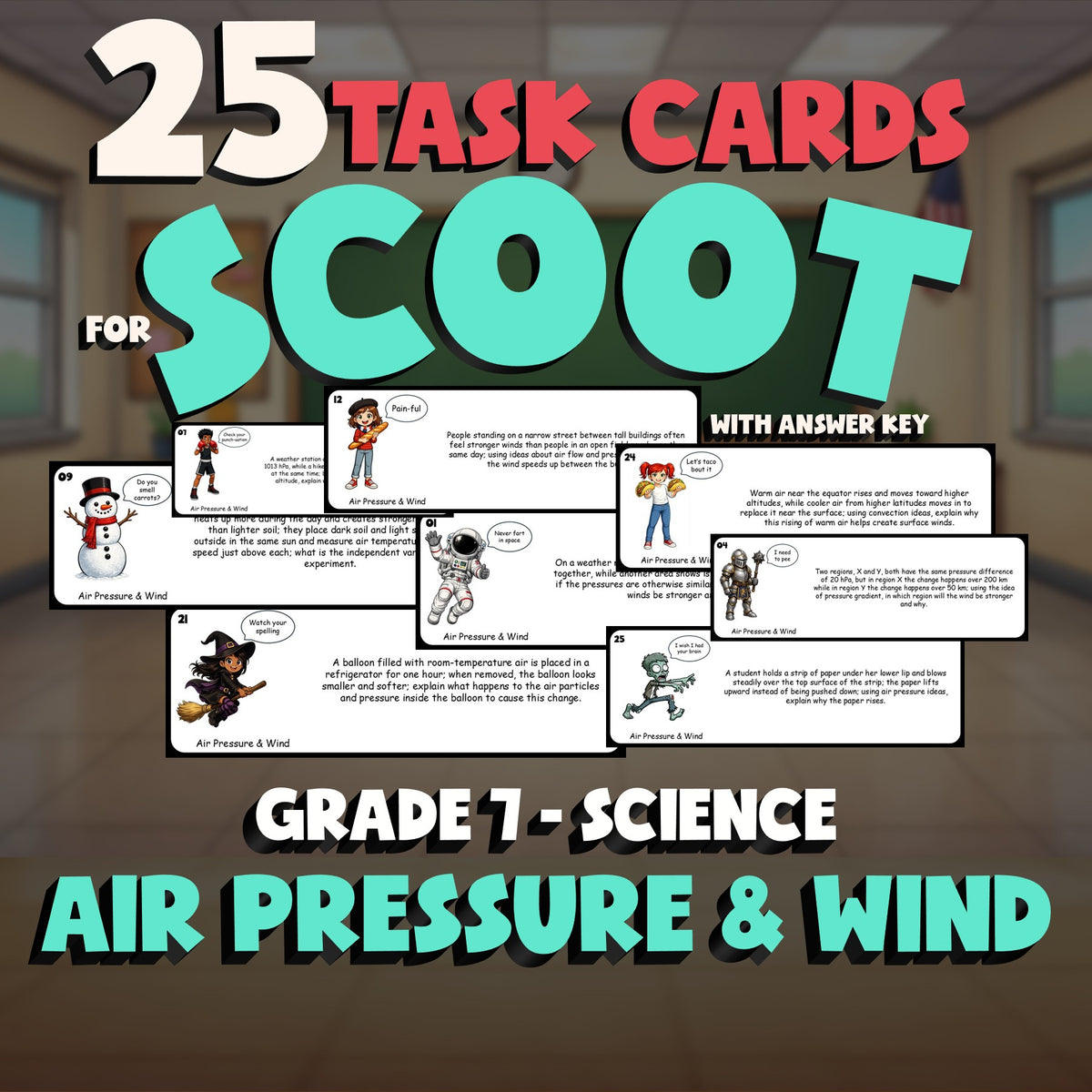 Air Pressure & Wind SCOOT TASK CARDS Science Game - No Prep Grade 7 Review